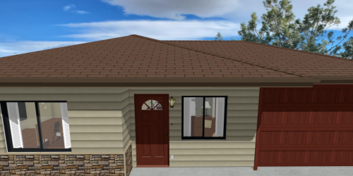Front elevation with property background